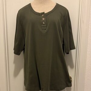 Lands' End Dark Green Buttoned Short Sleeve Tee